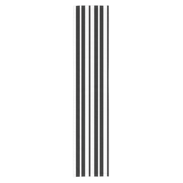 White Black Vertical Stripes Pattern Design Short Table Runner (Front)