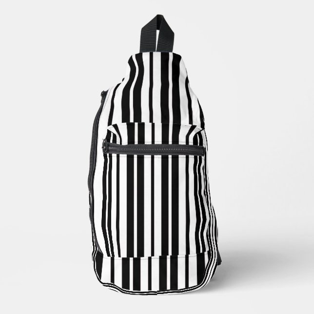 White Black Vertical Stripes Pattern Design Sling Bag (Front)
