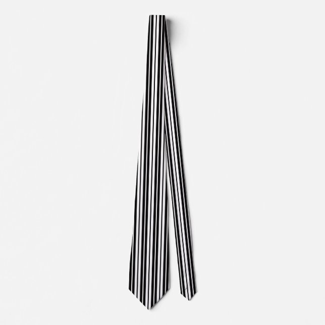 White Black Vertical Stripes Pattern Design Tie (Front)