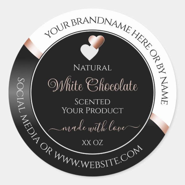 White Black Wavy Rose Gold Hearts Product Labels (Front)
