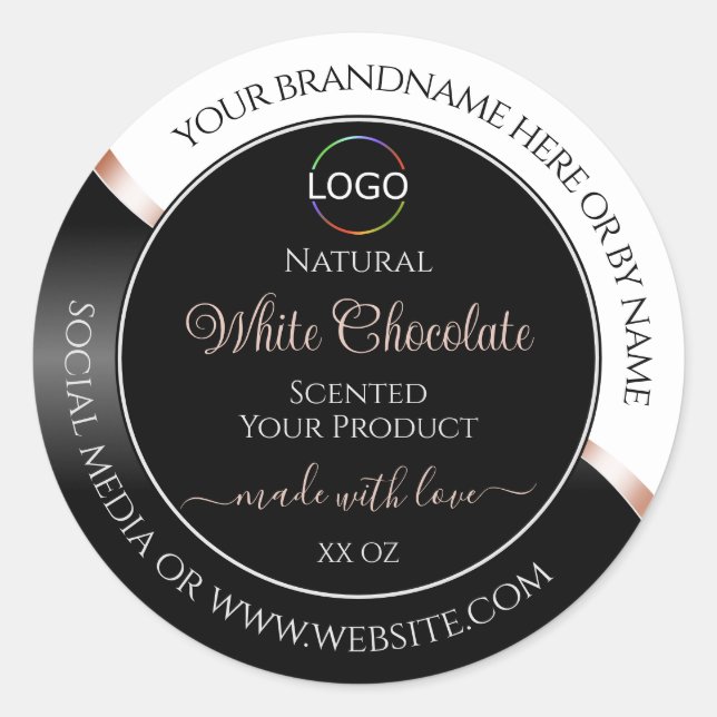 White Black Wavy Rose Gold with Logo Product Label (Front)