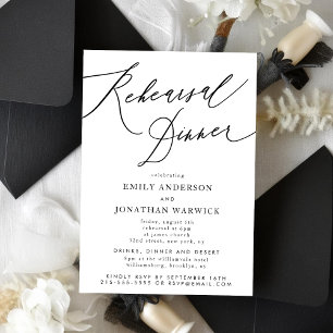 White  Black Wedding Rehearsal Dinner Invitation