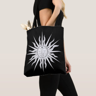 White & Black Whimsical Sun Celestial Astrology Tote Bag