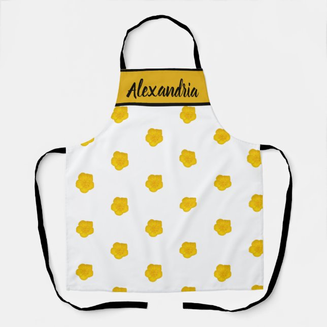 White & Black With Yellow Wildflower Photo Apron (Front)