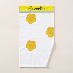 White & Black With Yellow Wildflower Photo Bath Towel Set