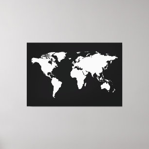 white black world map canvas print