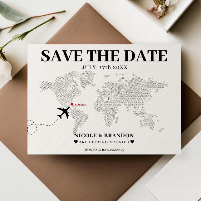 White & Black World Map Destination Wedding Save The Date (White & Black World Map Destination Wedding Save The Date)