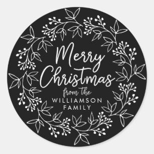 White Black Wreath Christmas Card Envelope Seal
