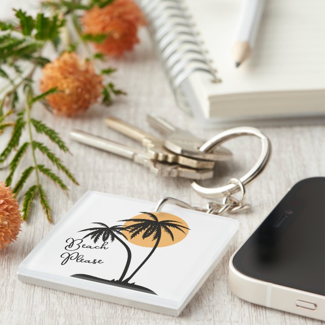 White & Black Yellow Beach Acrylic Keychain (Front Right)