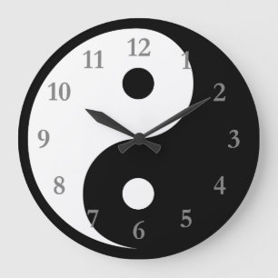 White/Black Yin Yang Symbol with Grey Numbers Large Clock