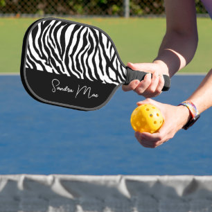 White Black Zebra Skin Stripes Print Art Pattern Pickleball Paddle