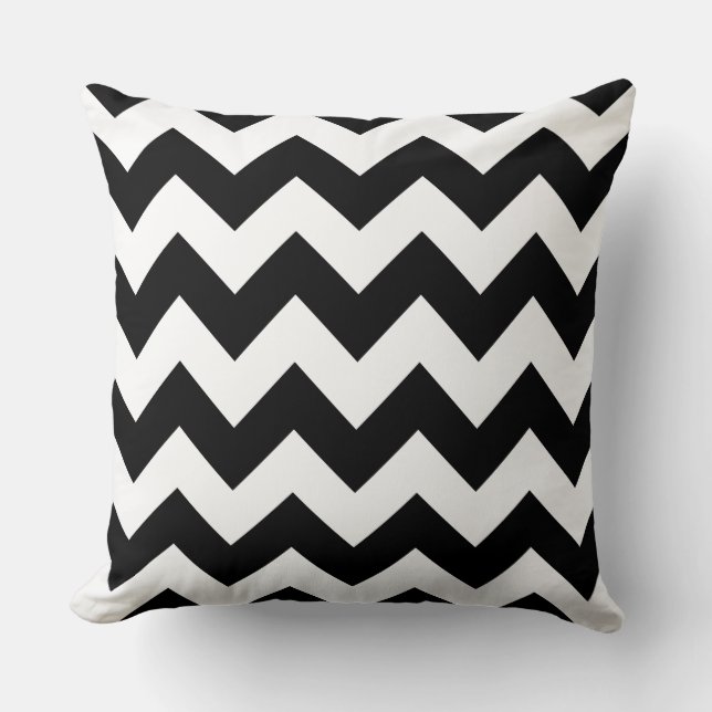 White Black Zig Zag Striped Pillow (Front)