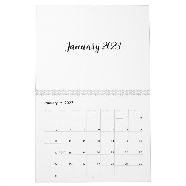 White Blank Calendar 2023 With Script Text (Jan 2027)