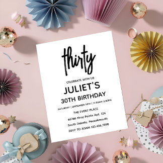 white blank minimalist thirty 30th birthday invitation