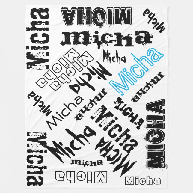White Blanket Black and Turquise Blue Name Collage (Front)