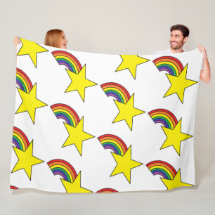 White Blanket With Rainbows and Yellow Stars