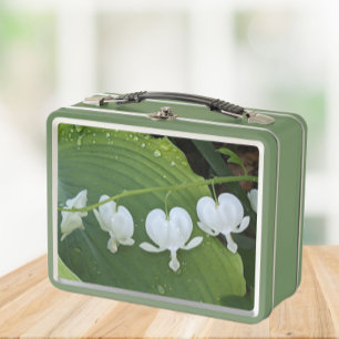 White Bleeding Heart Floral Metal Lunch Box