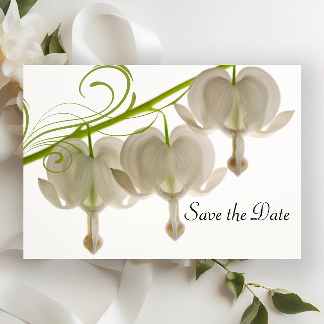 White Bleeding Hearts Flower Wedding Save the Date Invitation (Creator Uploaded)