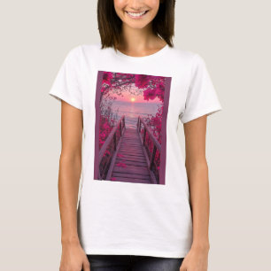 White blended t-shirt with pink pink design 