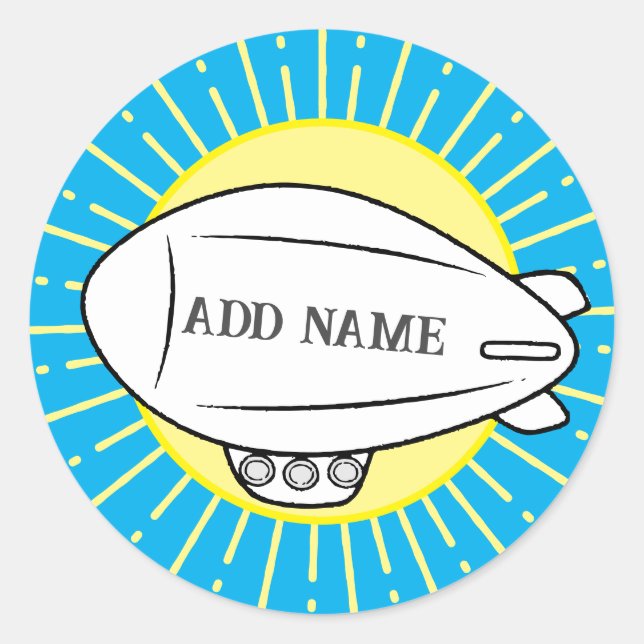 White Blimp Balloon Custom Classic Round Sticker (Front)