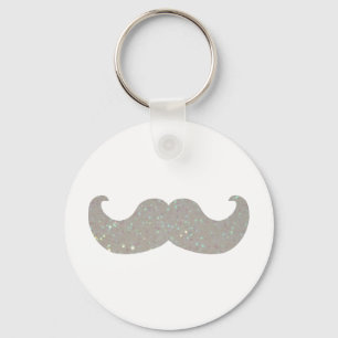 White Bling Moustache (Faux Glitter Graphic) Key Ring