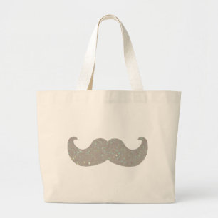 White Bling Moustache (Faux Glitter Graphic) Large Tote Bag