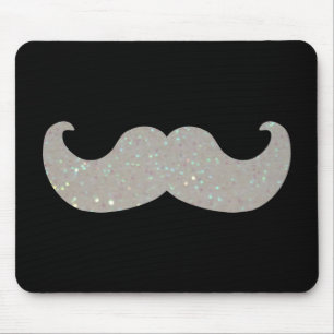 White Bling Moustache (Faux Glitter Graphic) Mouse Pad