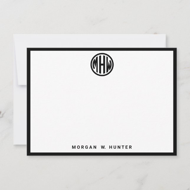 White Blk Circle Monogram Font DIY BG Thank You Card (Front)