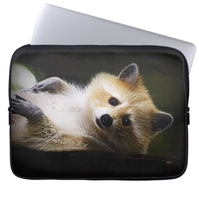White Blonde Racoon Wildlife Cute Animal Laptop Sleeve (Front)