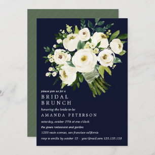 White Bloom Blue Bouquet Wedding Bridal Brunch Invitation