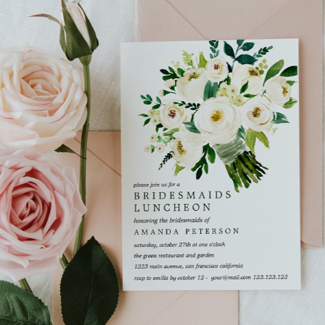 White Bloom | Bouquet Bridesmaids Luncheon Wedding Invitation (Creator Uploaded)