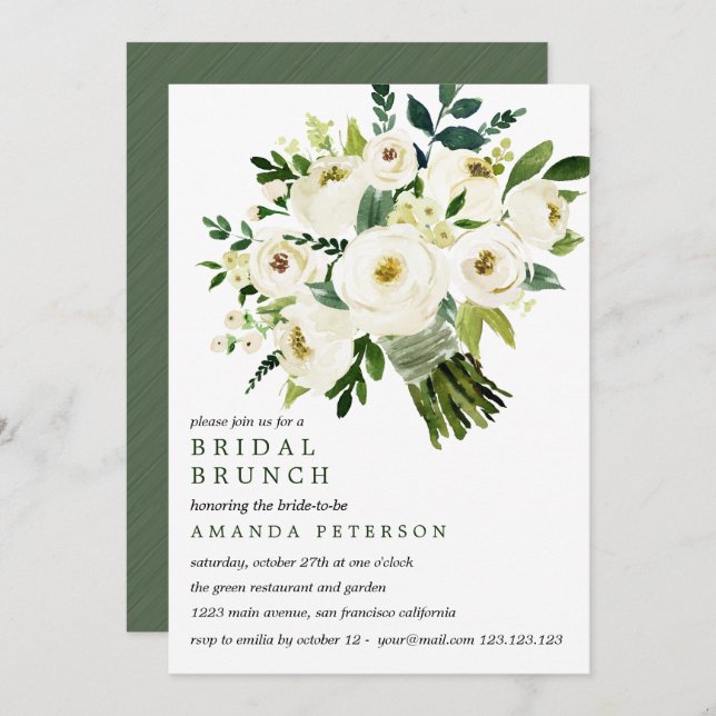 White Bloom |  Bride Bouquet Wedding Bridal Brunch Invitation (Front/Back)