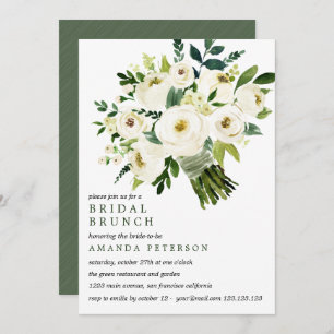 White Bloom Bride Bouquet Wedding Bridal Brunch Invitation