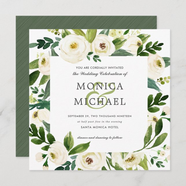 White Bloom | Floral Botanical  Wedding Invitation (Front/Back)