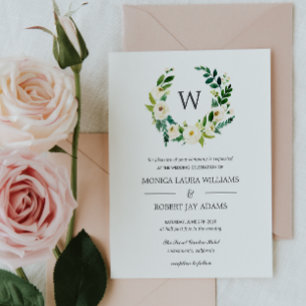 White Bloom   Floral Monogram Wedding Invitation