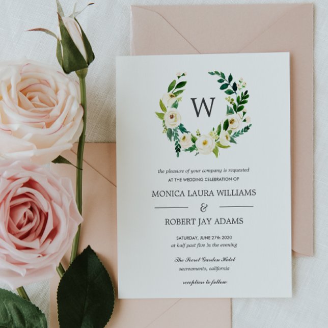 White Bloom | Floral Monogram Wedding Invitation (Creator Uploaded)