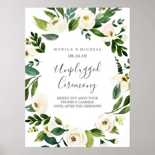White Bloom | Unplugged Wedding Ceremony Sign (Front)
