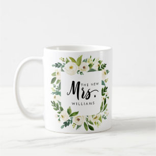 White Bloom WEDDING THE NEW MRS Typography Coffee Mug