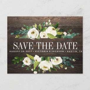 White Bloom wood Floral WEDDING save the date Announcement Postcard