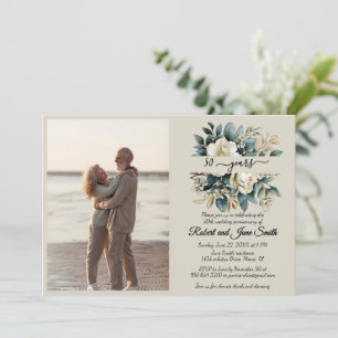 White blooming flower 50th wedding anniversary  invitation