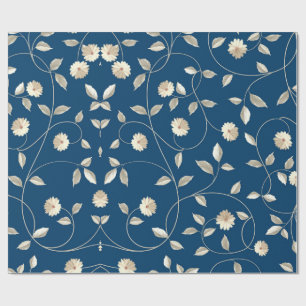 White blooming flower retro style wrapping paper