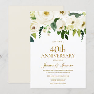 White Blooming flowers 40th Wedding Anniversary Invitation