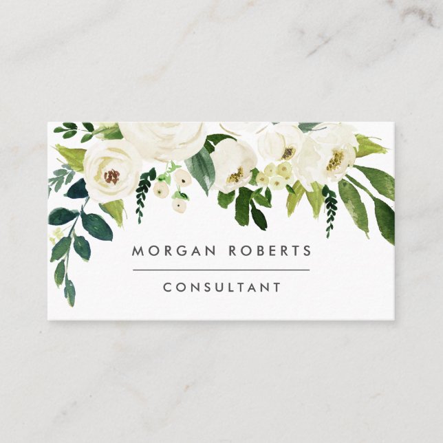 White Blooming Flowers All Professions / Trades Business Card (Front)