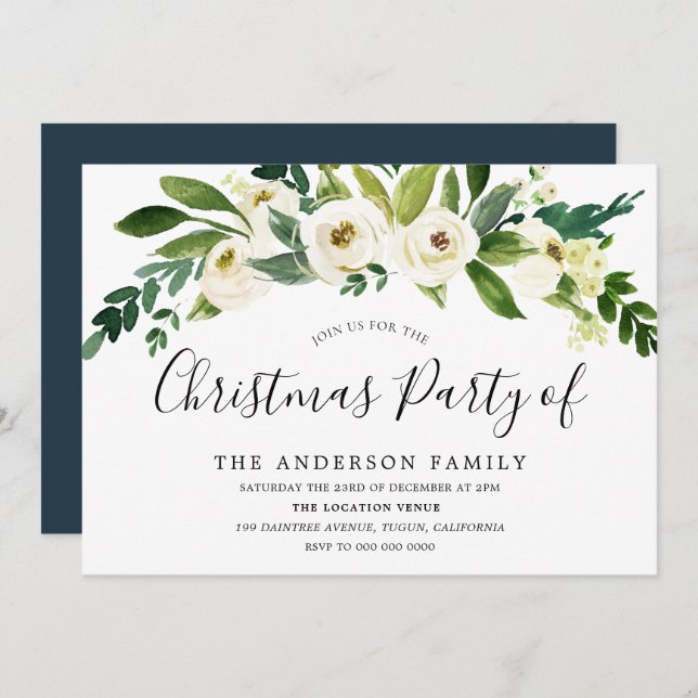 White Blooming Flowers Christmas Party Invitation (Front/Back)