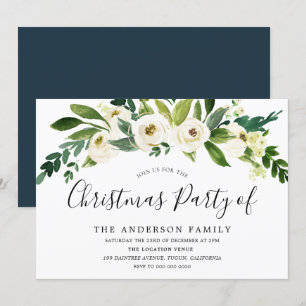 White Blooming Flowers Christmas Party Invitation
