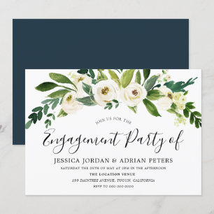 White Blooming Flowers Engagement Party Invitation