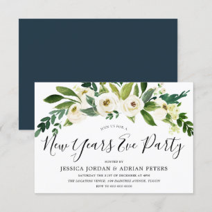 White Blooming Flowers New Years Eve Party Invitation