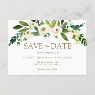 White Blooming Flowers Save The Date Invite