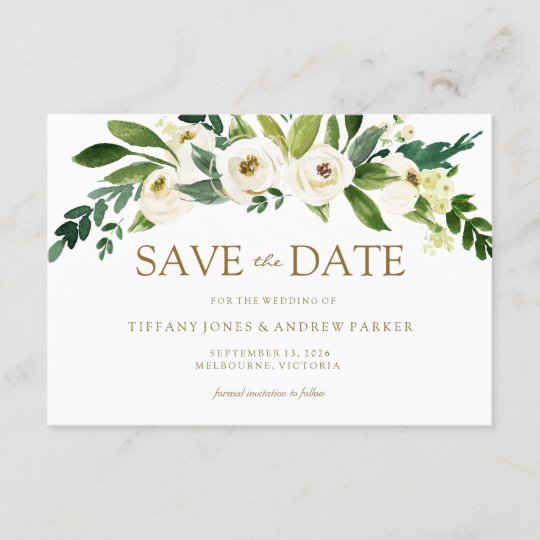 White Blooming Flowers Save The Date Invite