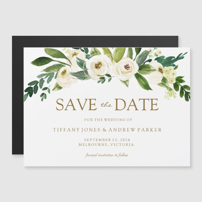 White Blooming Flowers Wedding Save The Date Magnetic Invitation (Front/Back)